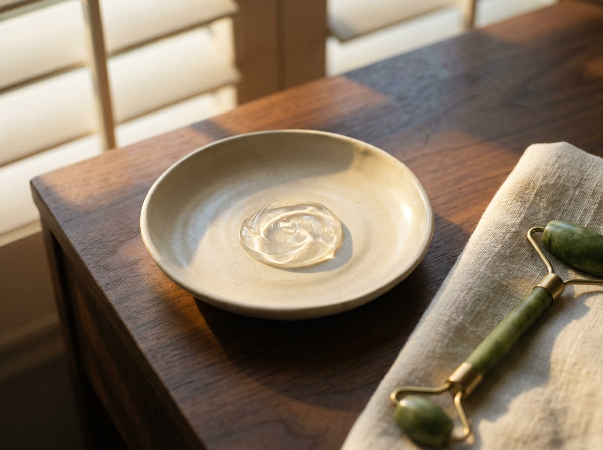Hand-thrown ceramic dish with gel — Advanced Clinical Spa